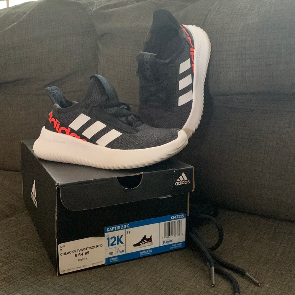 Adidas Kids Kaptir 2.0 Sneakers Sz 12K Black and White